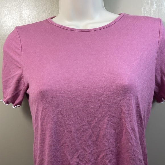 Womens Ruffle Trim Top Short Sleeve Shirt Cute Casual Everyday - Picture 2 of 12